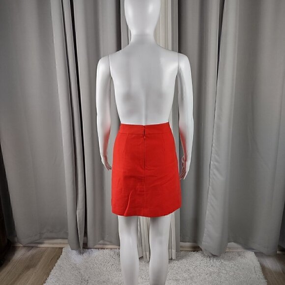 Ann Taylor LOFT Red Orange Stretch Cotton Pleat, Patch Pocket Shift Skirt Size 6 - Picture 5 of 12